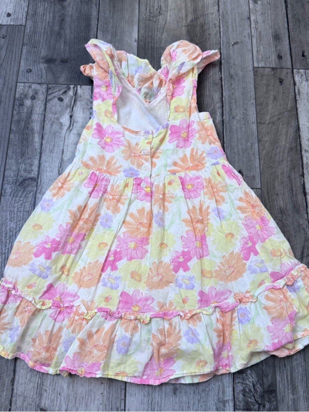 Janie and Jack Ruffle Summer Pink Orange Floral Watercolor Print Dress Girls 5 - Picture 2 of 6